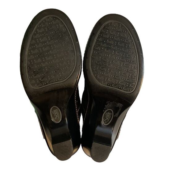 Sofft Mules Shoes 7M Black Leather Floral Embossed Heels Slip On Bicycle Toe - Picture 12 of 16